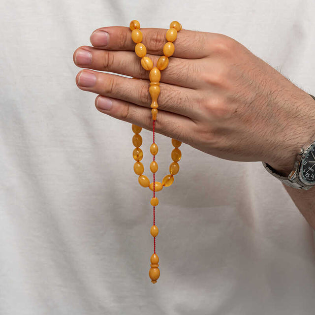 Handcrafted Amber Prayer Beads - Smooth Oval Tesbih Design