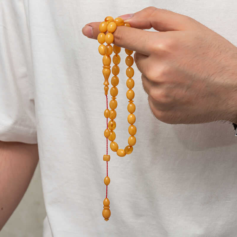 Handcrafted Amber Prayer Beads - Smooth Oval Tesbih Design