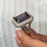 Anello Statement - Design Halo con Zircone Viola in Argento Sterling