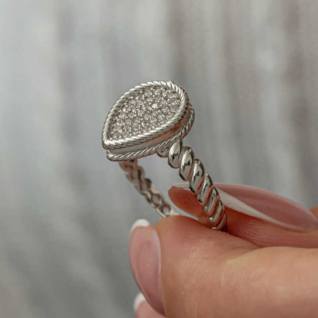 Ring - Sterling Silver Sparkling Zircon Teardrop with Twisted Band
