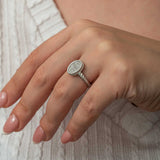 Ring - Sterling Silver Zircon Oval Pave Rope Edge Statement Ring