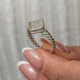 Sterling Silver - Square Pave Zircon Twisted Band Ring