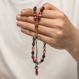 Elegant Pressed Amber Prayer Beads - Handwoven Silver Kazaz Tassel