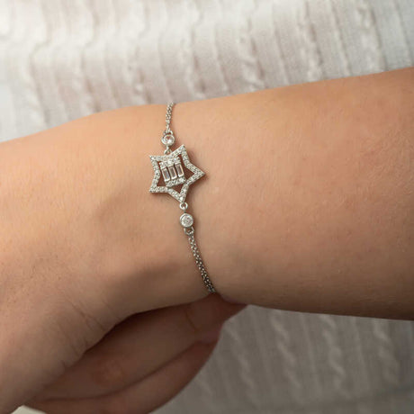 Sterling Silver Star Bracelet - Dainty Baguette & Round CZ Sparkle