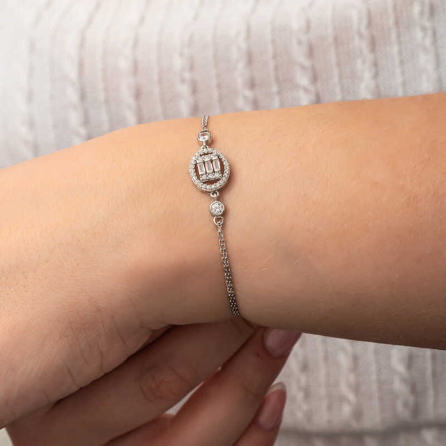 Silver-Tone Baguette & Round Stone Bracelet - Elegant Circle Design