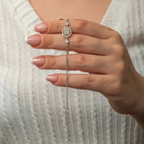 Silver-Tone Baguette & Round Stone Bracelet - Elegant Circle Design
