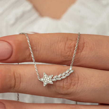 Necklace - Sparkling Sterling Silver Zirconia Shooting Star Pendant