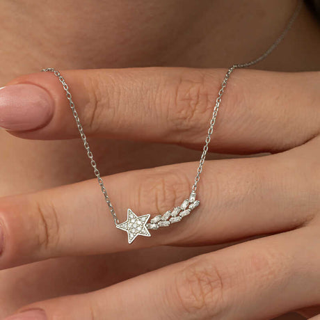 Necklace - Sparkling Sterling Silver Zirconia Shooting Star Pendant