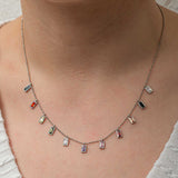 Dangle Necklace - Silver-Tone Multi-Color Baguette Charm