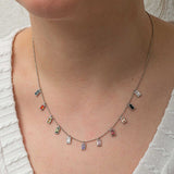 Dangle Necklace - Silver-Tone Multi-Color Baguette Charm