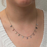 Dangle Necklace - Silver-Tone Multi-Color Baguette Charm