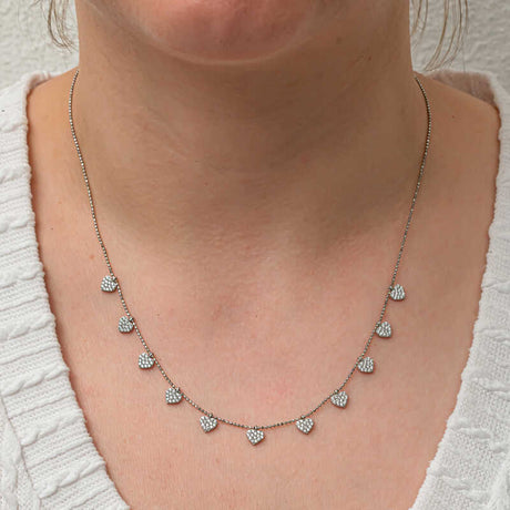 Necklace - Sterling Silver Pave Heart Charm Delicate Necklace