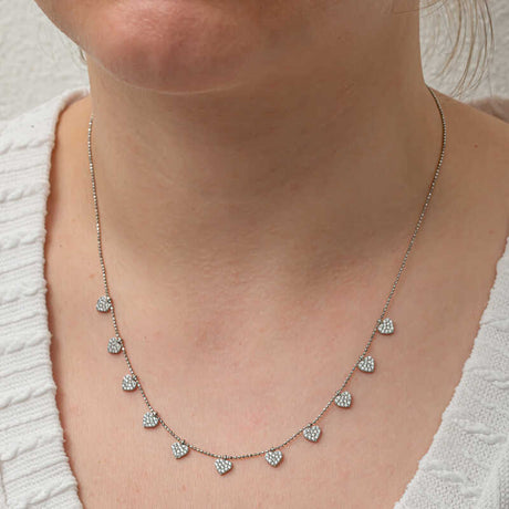 Necklace - Sterling Silver Pave Heart Charm Delicate Necklace
