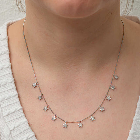 Sparkling Silver-Tone Necklace - Dainty Pave Star Charm Chain
