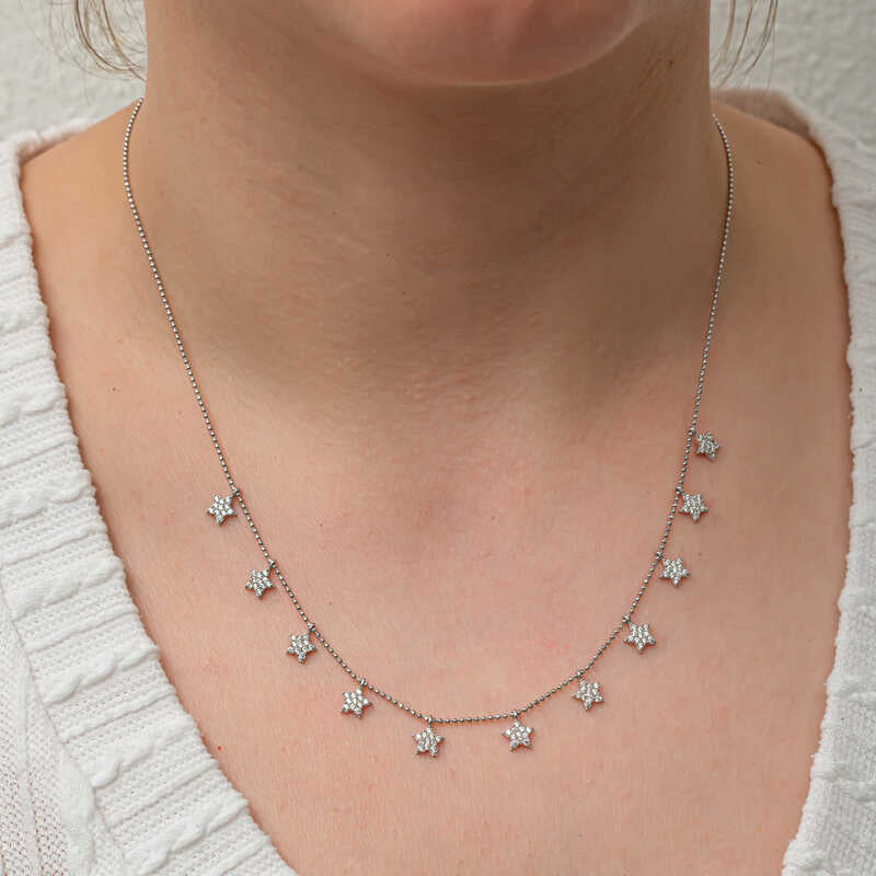 Funkelnde Halskette in Silberoptik – Zarte Kette mit Pavé-Sternanhänger