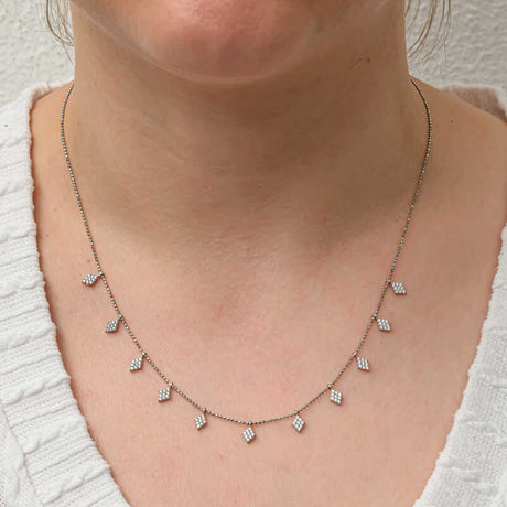 Necklace - Silver-Tone Dainty Pave Diamond Baklava Charm