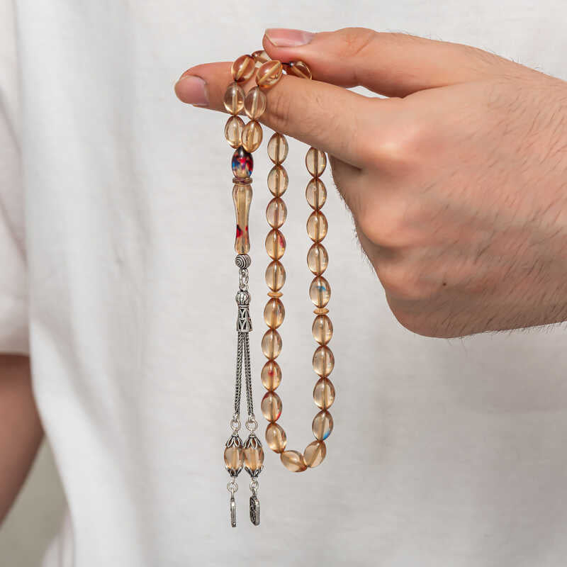 Tesbih Prayer Beads - Pressed Amber with Sterling Silver Tassel