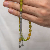 Tesbih - Two-Tone Sikma Kehribar Beads with Sterling Silver Tassel