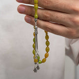 Tesbih - Two-Tone Sikma Kehribar Beads with Sterling Silver Tassel