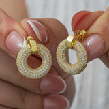 Stud Earrings - Gold Plated Sterling Silver Pave Circle