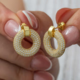 Stud Earrings - Gold Plated Sterling Silver Pave Circle