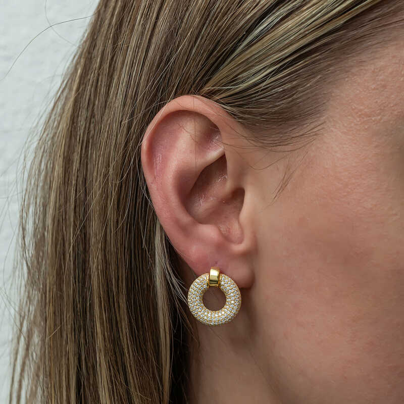 Stud Earrings - Gold Plated Sterling Silver Pave Circle
