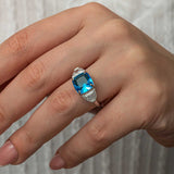 Sterling Silver Three-Stone Ring - Cushion Blue Zircon & Clear Accents