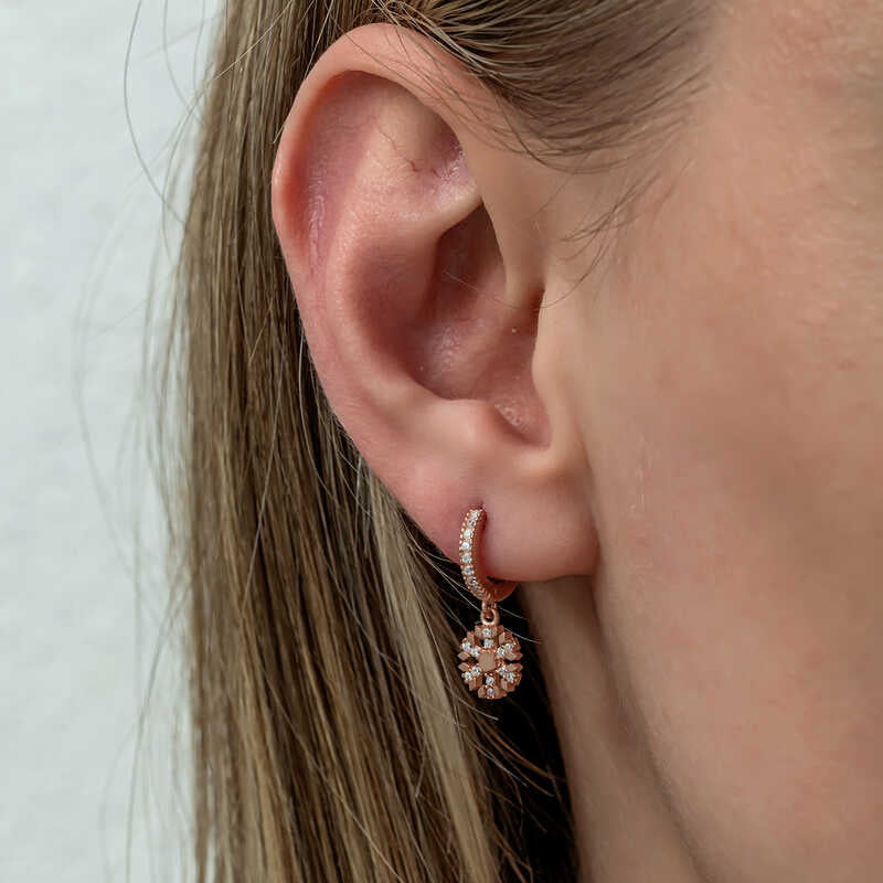 Dangle Hoop Earrings - Rose Gold Plated Snowflake with CZ