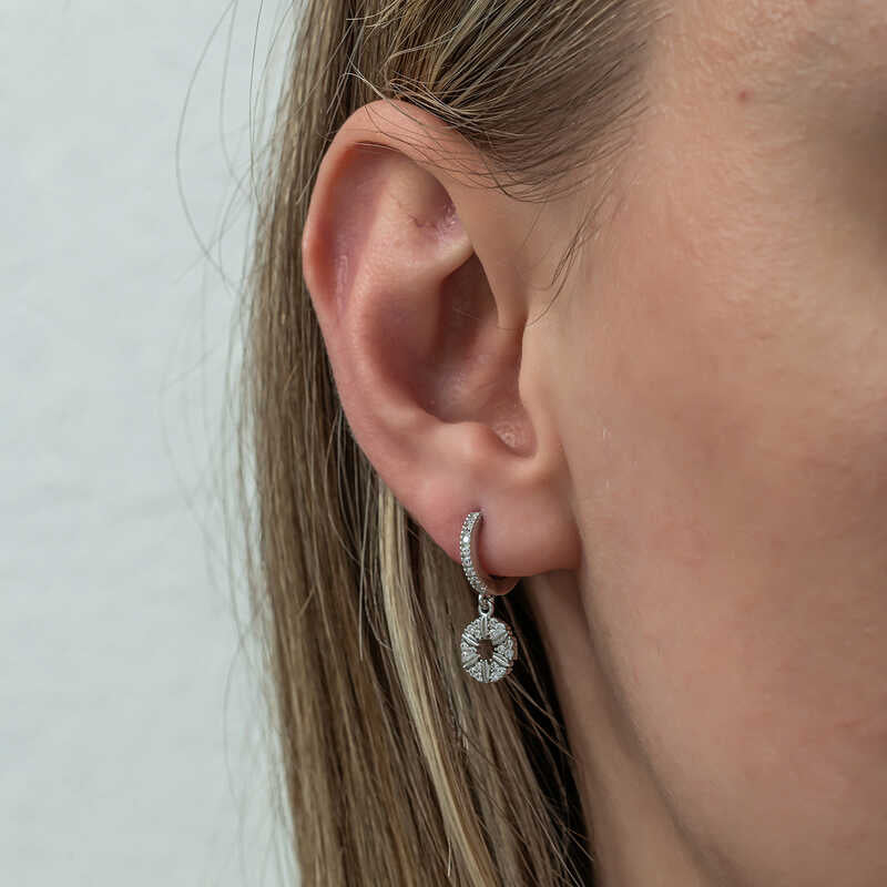 Drop Hoop Earrings - Sterling Silver-Tone Geometric Dangle