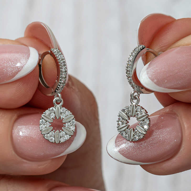 Drop Hoop Earrings - Sterling Silver-Tone Geometric Dangle