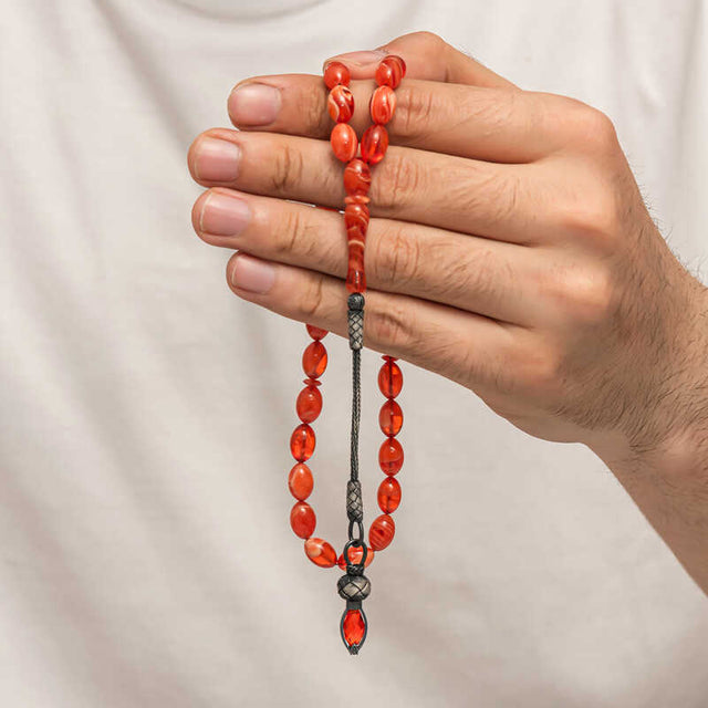 Prayer Beads - Pressed Amber with 1000 Ayar Silver Kazaz Tassel