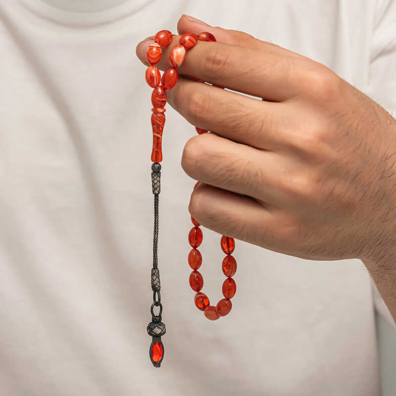 Gebetskette – gepresster Bernstein mit 1000er Silber Kazaz-Quaste