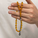 Prayer Beads - Pressed Amber & Sterling Silver Tassel Tesbih