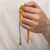 Prayer Beads - Pressed Amber & Sterling Silver Tassel Tesbih