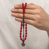 Red Compressed Amber Tesbih - Handcrafted Kazaz Tassel Prayer Beads