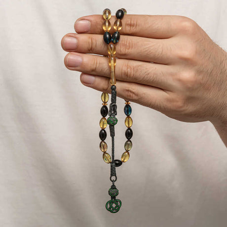 Tesbih Prayer Beads - Pressed Amber Multi-Tone with Hand-Knotted Tassel