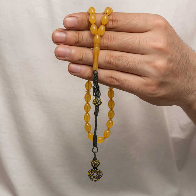 Amber Prayer Beads - Handcrafted Silver Kazaz Tassel Tesbih
