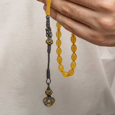 Amber Prayer Beads - Handcrafted Silver Kazaz Tassel Tesbih