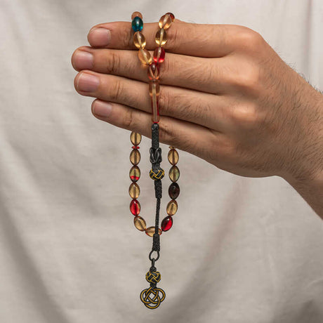 Tesbih Prayer Beads - Multi-Color Pressed Amber with Intricate Knot Tassel