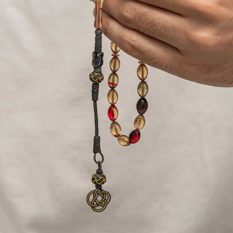 مسبحة صلاة - عنبر مضغوط متعدد الألوان مع شرابة عقدة معقدة