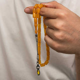 Chapelet de prière Tesbih - Ton ambre avec gland Kazaz en argent fait main