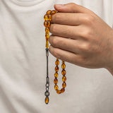 Prayer Beads - Pressed Amber & Kazaz Silver Tassel Tasbih