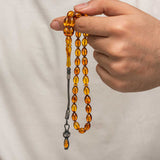 Prayer Beads - Pressed Amber & Kazaz Silver Tassel Tasbih