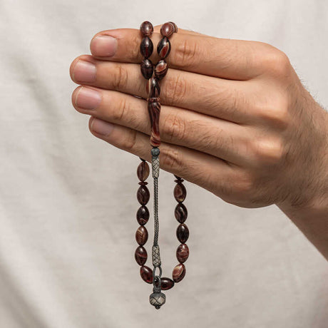 Handcrafted Prayer Beads - Pressed Amber & Silver Kazaz Tassel