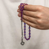 Prayer Beads - Purple Pressed Amber with Kazaz Silver Tassel