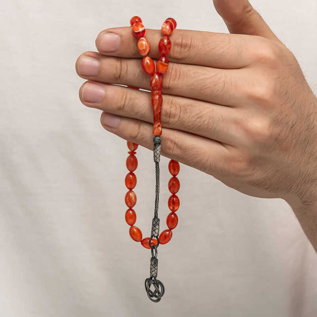 Faturan Tesbih Prayer Beads - Orange Amber-Tone & Silver Tassel