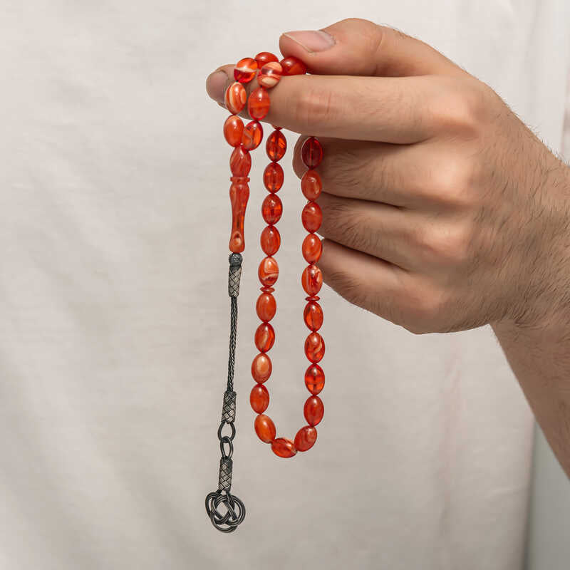 Faturan Tesbih Prayer Beads - Orange Amber-Tone & Silver Tassel
