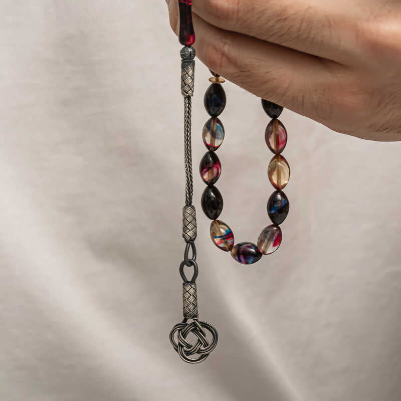 Prayer Beads - Sıkma Kehribar with Handcrafted Silver-Tone Kazaz Tassel