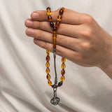 Elegant Handcrafted Amber Prayer Beads with Silver Kazaz Tassel