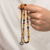 Elegant Handcrafted Amber Prayer Beads with Silver Kazaz Tassel